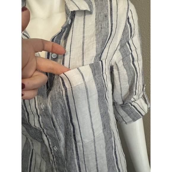 ATHLETA Linen Top M Women's Button Down Striped - Picture 3 of 11